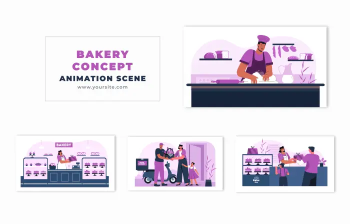 Bakery Concept Flat Character Design Animation Scene